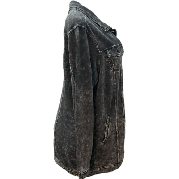 Lovesick +4 Black Washed-Out Get Lost Graphic Button Pockets Long Sleeve Shacket - Picture 3 of 6